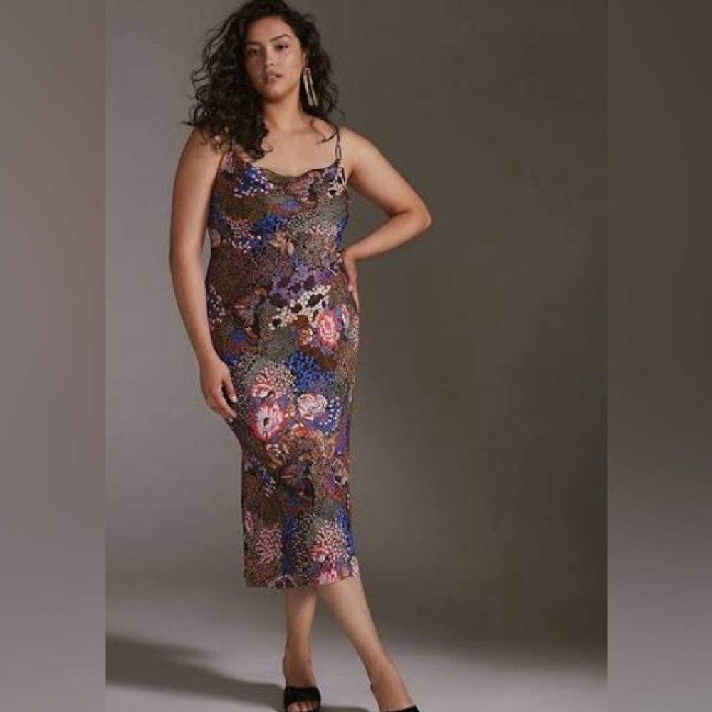 Anthropologie Elyse Floral Midi Slip Dress